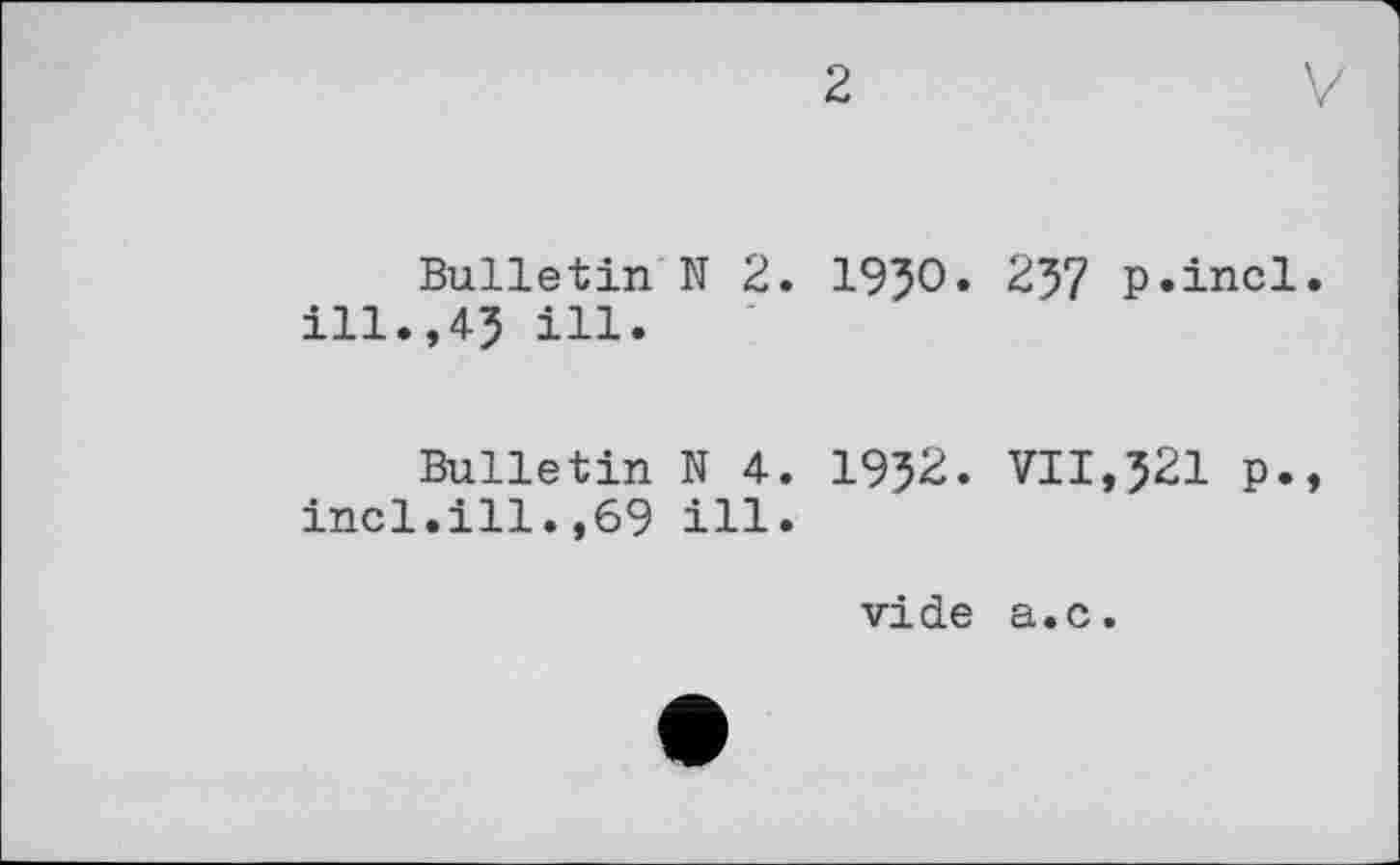 ﻿2
V
Bulletin N 2. 19^0« 257 p.incl. ill.,45 Hl»
Bulletin N 4. 1932. VII,321 p., incl.ill.,69 ill.
vide a.c.